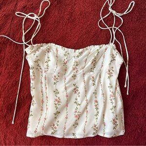 Reformation Cream Floral Tie-Strap Cami
